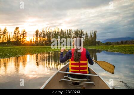 Canoeing on Burnaby Lake, British Columbia. Stock Photo