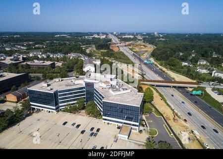 An image made with a drone shows the headquarters of the NRA (National Rifle Association) in Fairfax, Virginia, USA, 10 August, 2020. On 05 August, New York Attorney General Letitia James announced she is suing to dissolve the gun-rights organization, alleging rampant financial fraud by its leadership, including Chief Executive Wayne LaPierre. Photo by JIM LO SCALZO/Pool/ABACAPRESS.COM Stock Photo