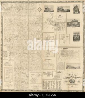 Map of Ashland County, Ohio Stock Photo