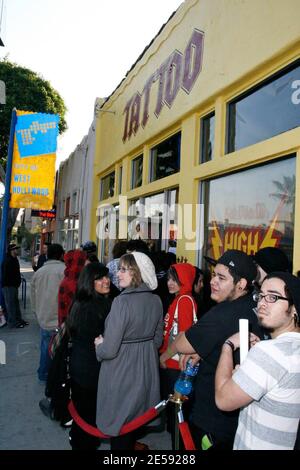 Kat Von D goes for the tattoo world record at her shop in Hollywood. 400 tattoos will get the job done. Los Angeles, CA. 12/14/2007. Stock Photo