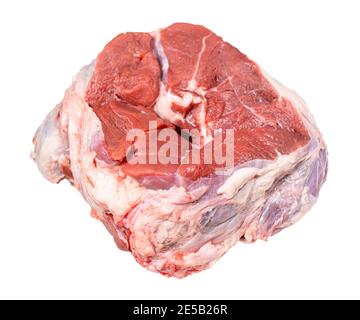 raw piece of halal beef shank isolated on white background Stock Photo