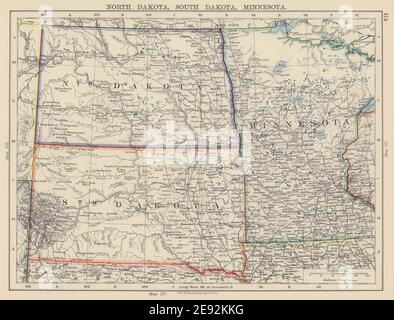 USA PLAINS STATES. North Dakota South Dakota Minnesota. Railroads 1901 old map Stock Photo