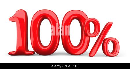 red one hundred percent, 100% symbol on a white background, 3d rendering. Stock Photo