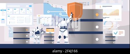 moder robotic admins working with dataserver SQL structured query language artificial intelligence Stock Vector