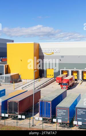 Amazon warehouse UK with Amazon Logo East Midlands Gateway SEGRO Logistics Park Junction 24 M1 East Midlands England UK GB Stock Photo