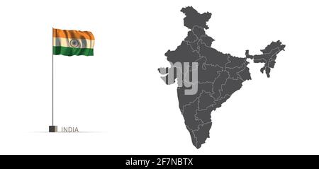 India map. gray country map and flag 3d illustration vector. Stock Vector