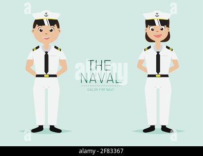 Vector Naval Officer with Navy Uniform,Cartoon Character design. Stock Vector