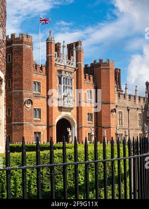 Hampton Court Palace a royal palace flying the Union Jack Flag  London Borough of Richmond upon Thames Greater London Surrey UK Stock Photo