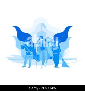 Illustration of Trash Heroes on Blue Color and White Background Vector Stock Vector