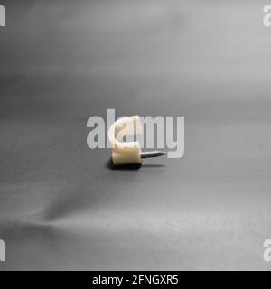 U-shaped plastic head push pin white color isolated in dark background using in household work Stock Photo