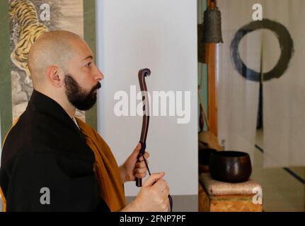 Zen buddhist master in his dojo in Marrubiu, Sardinia, Italy. Stock Photo