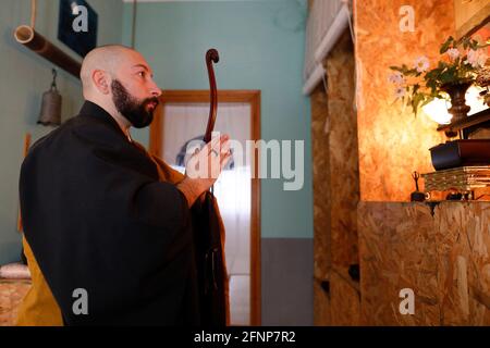 Zen buddhist master in his dojo in Marrubiu, Sardinia, Italy. Stock Photo