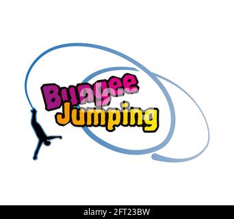 Bungee jumping colorful logo with a silhouette of a man. Ready logo Stock Vector