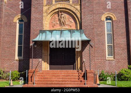 NEW ORLEANS, LA, USA - MAY 30, 2021: Entrance to St. Joan of Arc Church in Carrollton Neighborhood Stock Photo