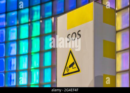 Modern sos warning system in a railway station in Zoetermeer, The Netherlands Stock Photo