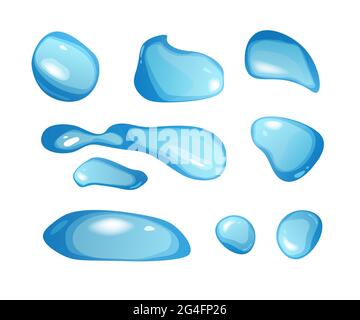 Blue pure water drops set cartoon vector illustration. Stock Vector