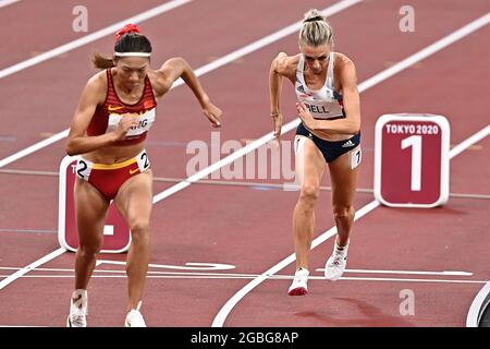 Tokyo, Japan. 03rd Aug, 2021. Athletics. Olympic stadium. 10-1 Kasumigaokamachi. Shinjuku-ku. Tokyo. Alexandra Bell (GBR) at the start of the womens 800m final. Credit Garry Bowden/Sport in Pictures/Alamy live news Credit: Sport In Pictures/Alamy Live News Stock Photo