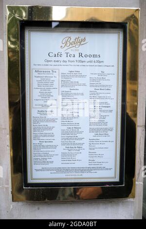 Betty's Cafe Tea Rooms Menu In St Helen's Square In The City Of York England UK Stock Photo