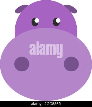 Purple hippo head, illustration, vector on a white background. Stock Vector