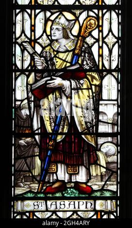 Stained Glass Window Depicting Saint Asaph in St Asaph Cathedral, Wales Stock Photo