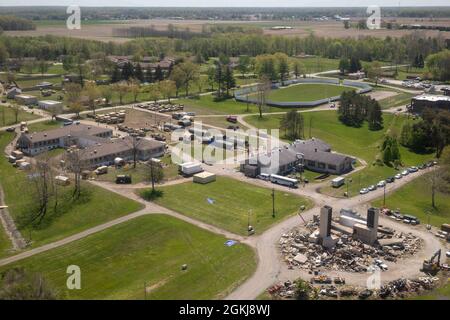 210430-N-PC620-0183   BUTLERVILLE, Ind. (April 30, 2021) An aerial view of Muscatatuck Urban Training Center, Indiana, where exercise Guardian Response 21 (GR 21) participants conduct simulated chemical, biological, radiological or nuclear disaster response operations, April 30, 2021. GR 21 is an annual exercise used to train and evaluate the Department of Defense's chemical, biological, radiological and nuclear (CBRN) response enterprise (CRE). Upon completion of the culminating training event, the CRE allocated units are postured to rapidly deploy to support no-notice CBRN or defense support Stock Photo