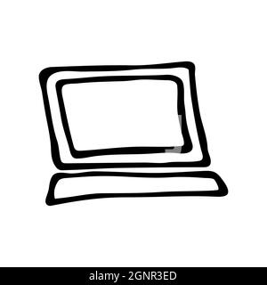 Hand drawn doodle style computer in vector. Isolated illustration on white background. For interior design, wallpaper, packaging, poster Stock Vector