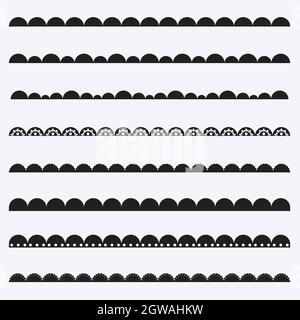 Seamless scalloped borders. Hand drawn brushes. Text divider, lace, waves, tape, ribbon, frames. Black trims. Stock Vector