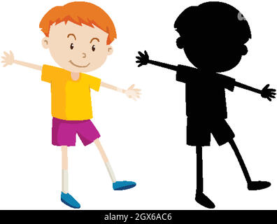 Cute boy in colour and silhouette Stock Vector