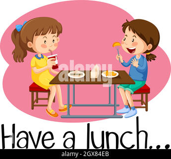 Girls Having Lunch at Cafeteria Stock Vector