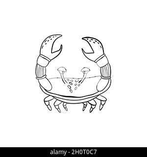 Cute crab in cartoon doodle style. Hand drawn Stock Vector