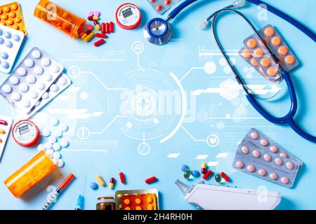 Healthcare concept on blue Stock Photo