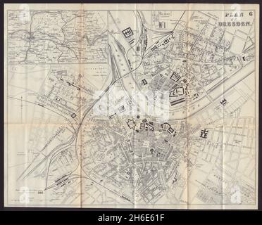 DRESDEN antique town plan city map. Germany. BRADSHAW 1893 old Stock Photo