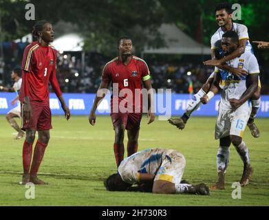 Colombo, Sri Lanka. 19th Nov, 2021. Seychelle players celebrate after ...