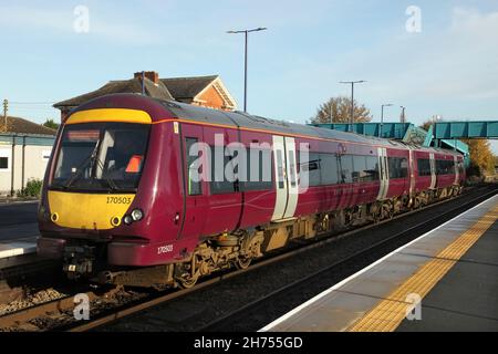 East Midlands Railway class 170 diesel multiple unit 170503 with the 2L59 0742 Leicester to Grimsby Town service at Barnetby on 17/11/21. Stock Photo