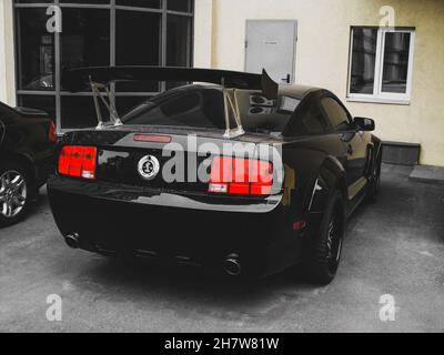 Kiev, Ukraine - October 9, 2010: Black Mustang Shelby GT500 in the city. Stock Photo