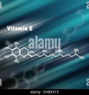 Vitamin E, Structural chemical formula futuristic background Stock Photo