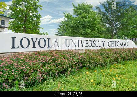 CHICAGO, IL, USA - JUNE 21, 2021: Entrance sign to Loyola University Chicago. Stock Photo