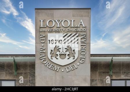 CHICAGO, IL, USA - JUNE 21, 2021: Entrance sign to Loyola University Chicago. Stock Photo