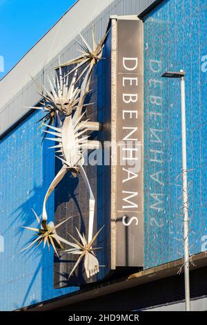 The Man Of Fire metal Sculpture by David Wynne1964 On Debenhams, the potteries shopping centre In Hanley Stoke on Trent. known locally as Jack Frost Stock Photo