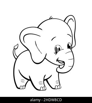 happy infant baby elephant standing and smiling coloring book lineart image vector isolated on white background Stock Vector