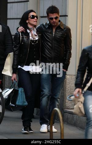 Footballer Adrian Mutu and his wife Consuelo spotted shopping in Milan, Italy. Stock Photo