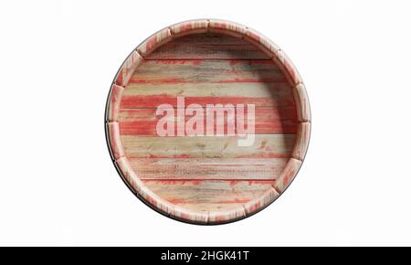 Wine, beer barrel. Old wooden barrel top isolated on white background, top view. Blank space, template. 3d render Stock Photo