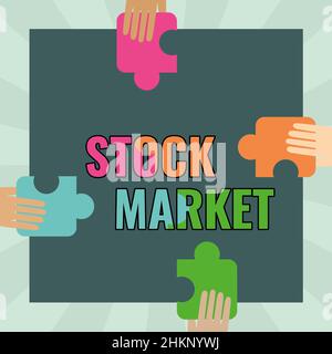 Inspiration showing sign Stock Market. Business idea collection markets exchanges where activities of buying selling Illustration Of Hands Holding Stock Photo