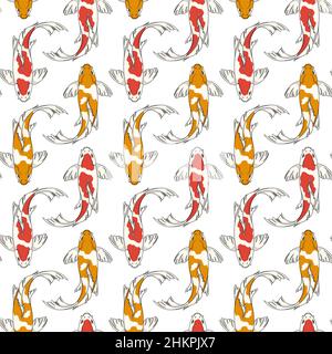 Seamless pattern with red and orange koi fish carps. Colored vector background. Stock Vector