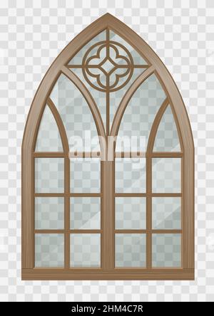 Classic Gothic window of wood in medieval style for the church or castle. Vector graphics Stock Vector