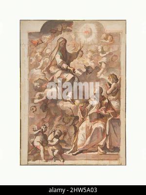 Art inspired by The Virgin Appearing to St. Bernard of Clairvaux, 1687–1772, Pen and brown ink, brown and gray wash, over red chalk. Squared in red chalk, 10 11/16 × 7 13/16 in. (27.2 × 19.9 cm), Drawings, Niccolò Ricciolini (Italian, Rome 1687–1772 Rome, Classic works modernized by Artotop with a splash of modernity. Shapes, color and value, eye-catching visual impact on art. Emotions through freedom of artworks in a contemporary way. A timeless message pursuing a wildly creative new direction. Artists turning to the digital medium and creating the Artotop NFT Stock Photo