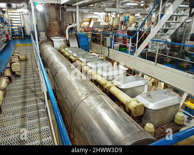 ships engine room,marine engine,main engine maintenance,ships engine repair,wartsila engines,engine overhaul on main engine room in ship,cruise ship Stock Photo