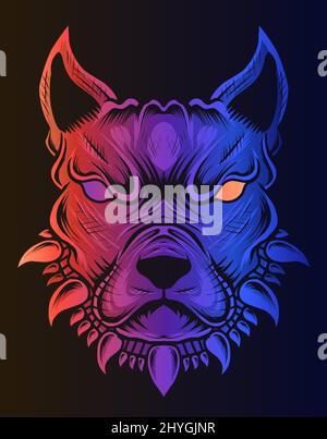 illustration dog head with neon color Stock Vector