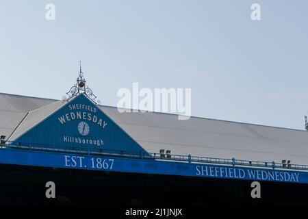 Sheffield, UK. 26th Mar, 2022. A view of the Sheffield Wednesday clock face inside Hillsborough Stadium, Home Stadium of Sheffield Wednesday in Sheffield, United Kingdom on 3/26/2022. (Photo by Ben Early/News Images/Sipa USA) Credit: Sipa USA/Alamy Live News Stock Photo