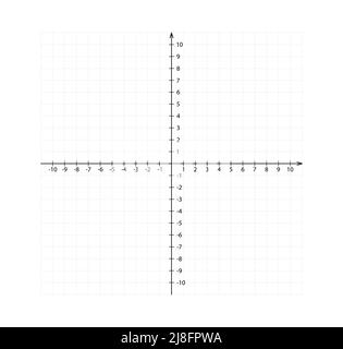 Blank cartesian coordinate system in two dimensions. Rectangular orthogonal coordinate plane with axes X and Y. Math scale system template. Vector Stock Vector